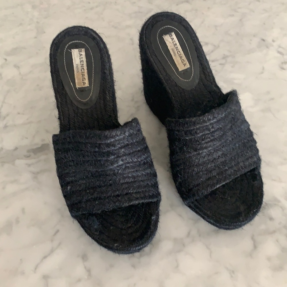 Balenciaga Braided Accent Jute Wedge Sandal